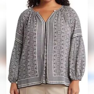 Max Studio Floral Peasant Blouse Women's XL Boho Retro 90s Y2K Cottagecore Artsy